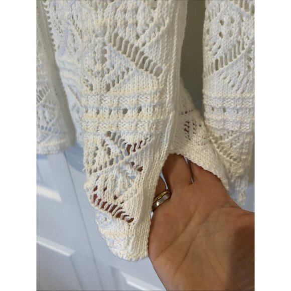 Amina Rubinacci White Crochet Knit V‎ Neck Long Sleeve Sweater Top XL Old Money - Picture 4 of 8
